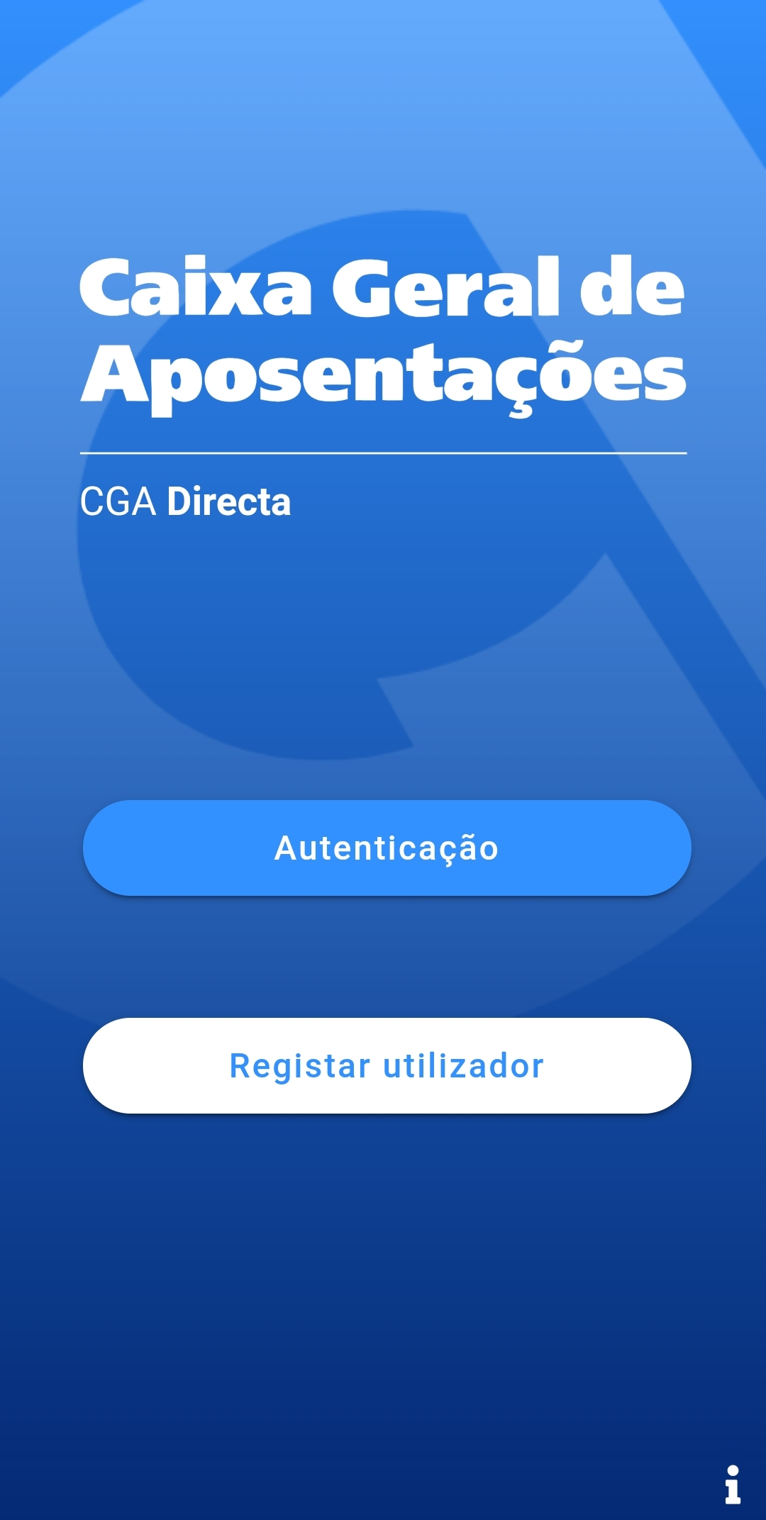 App CGA Directa ecrã de autenticação ou registo de utilizador slide 1 de 14