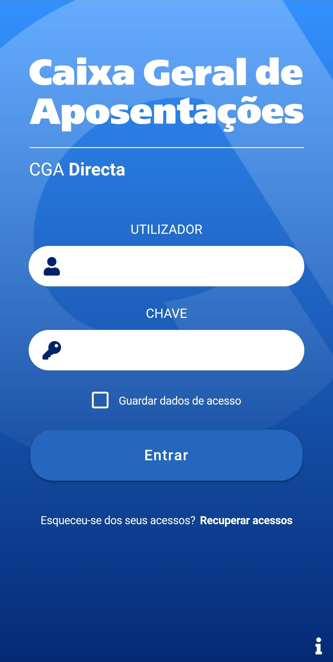 App CGA Directa ecrã de login e recuperação de acessos slide 3 de 14