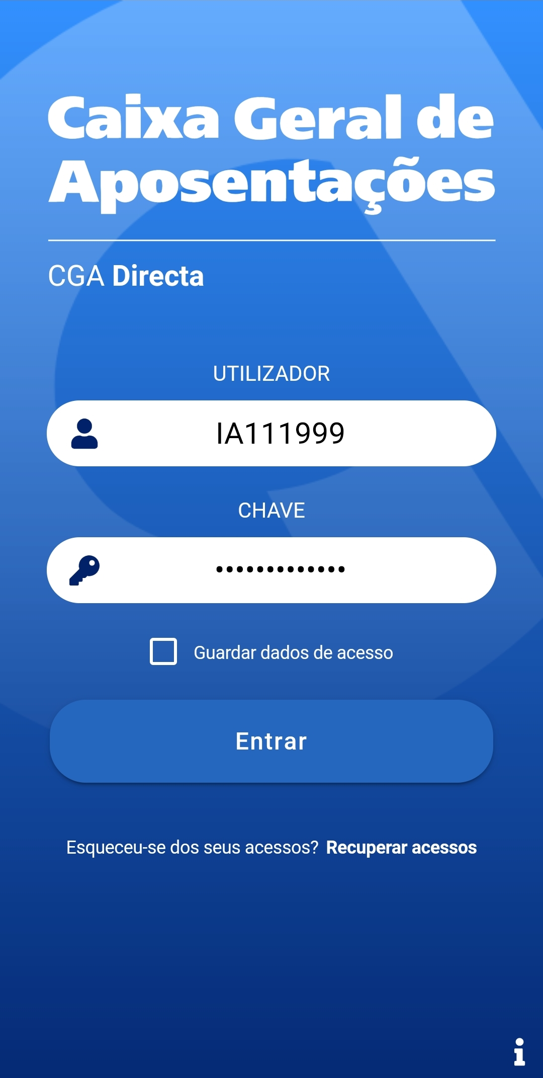 App CGA Directa ecrã de login slide 4 de 14