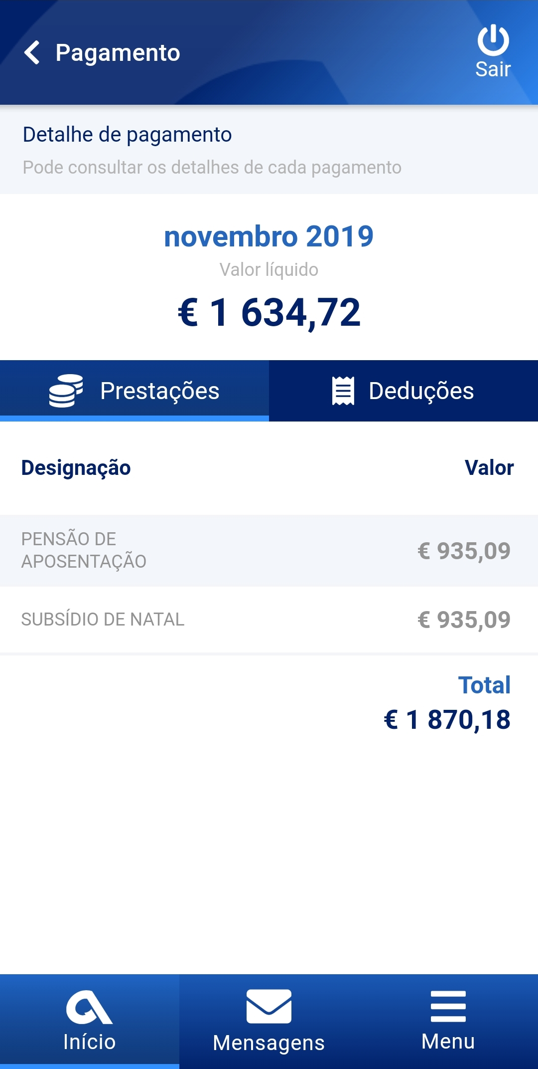 App CGA Directa ecrã de detalhes de pagamento de prestações slide 6 de 14