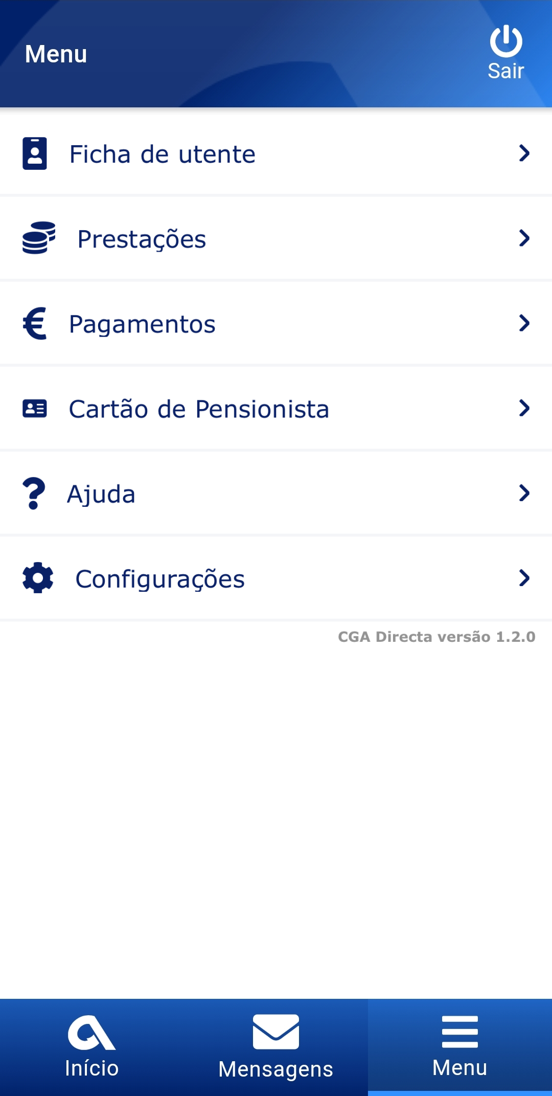 App CGA Directa ecrã de menu slide 9 de 14