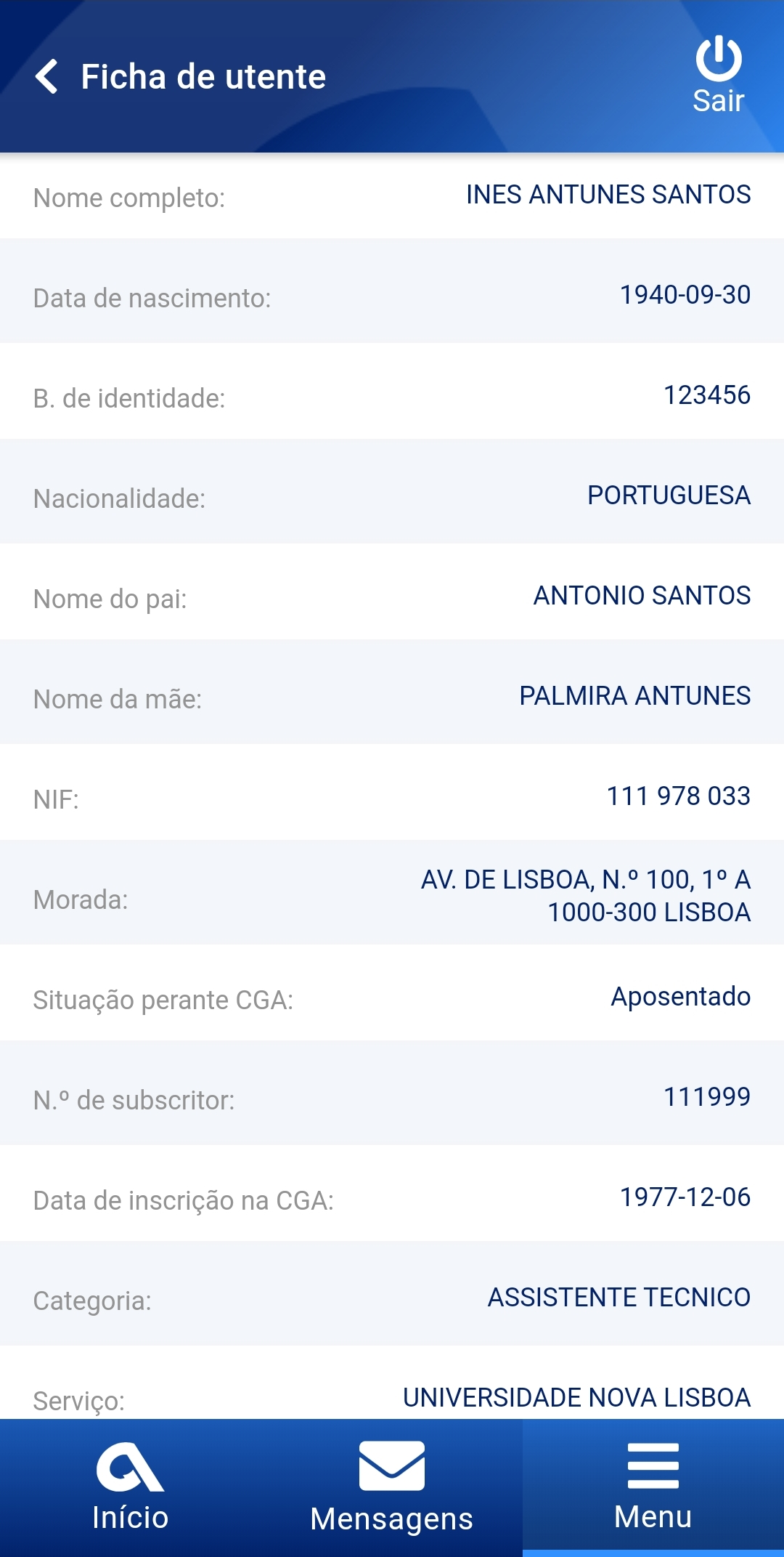 App CGA Directa ecrã de ficha de utente slide 10 de 14